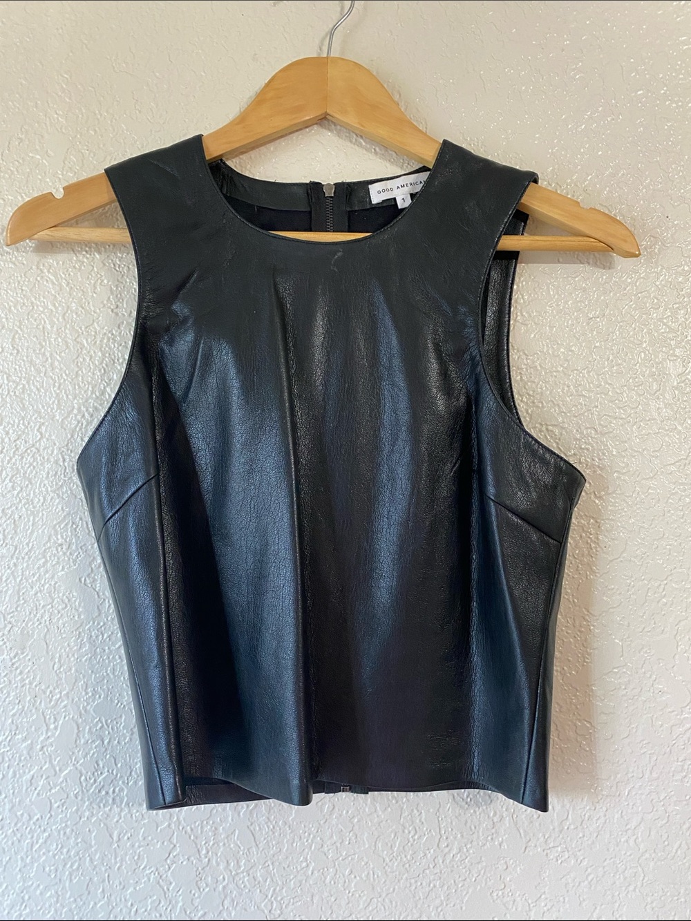 Good American Black Faux Leather Sleeveless Top